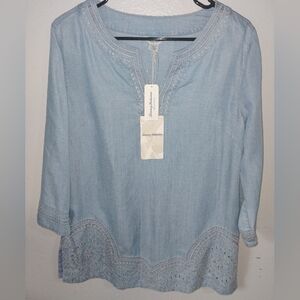 Tommy Bahama Light Blue Embroidered Tunic Top
